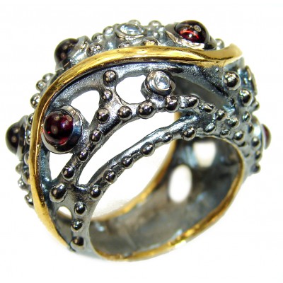 2 CT GENUINE GARNET 925 STERLING SILVER ANTIQUE STYLE RING SIZE 6 #701 