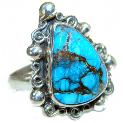 Copper Turquoise .925 Sterling Silver ring; s. 9 1/2