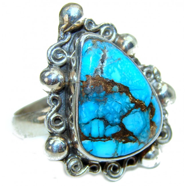 Copper Turquoise .925 Sterling Silver ring; s. 9 1/2