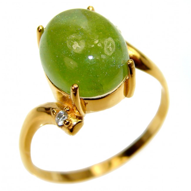 Authentic 8.5ctw Green Tourmaline Yellow gold over .925 Sterling Silver brilliantly handcrafted ring s. 9 3/4