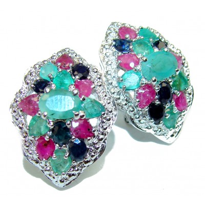 Ruby Emerald Sapphire .925 Sterling Silver handcrafted earrings
