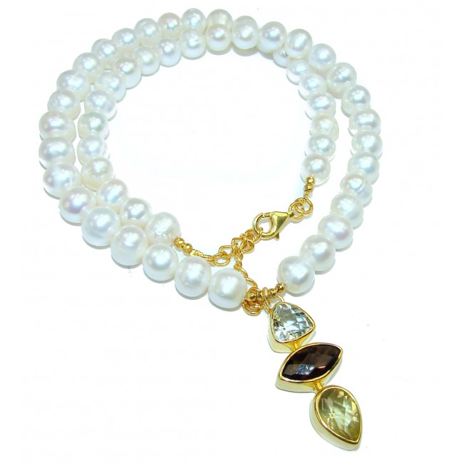 Pearl & Multigem 14K Gold over .925 Sterling Silver handmade Necklace