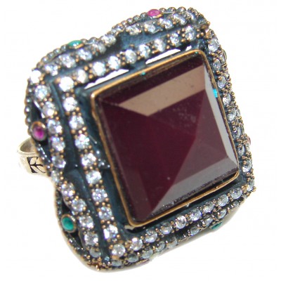 Victorian Style Ruby Emerald Sapphire .925 Sterling Silver ring; s. 7
