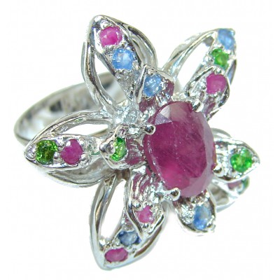Victorian Style Ruby .925 Sterling Silver ring; s. 7 1/4