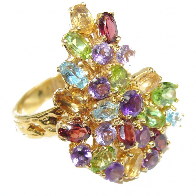 iNCREDIBLE QUALITY Huge authentic Multigem 14K Gold over .925 Silver handcrafted Ring s. 8 1/4