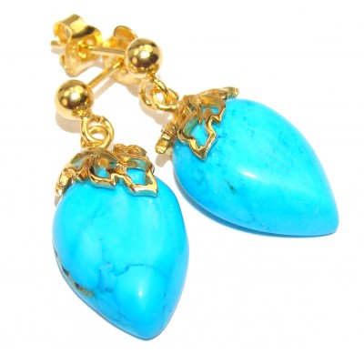 Genuine Sleeping Beauty Turquoise 18K Gold over .925 Sterling Silver handcrafted Earrings