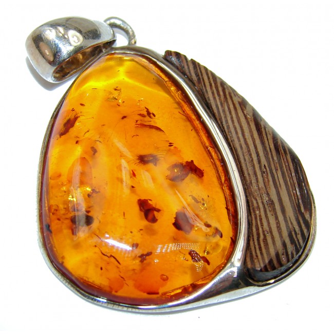 Genuine Polish Amber Oak Wood .925 Sterling Silver handmade pendant