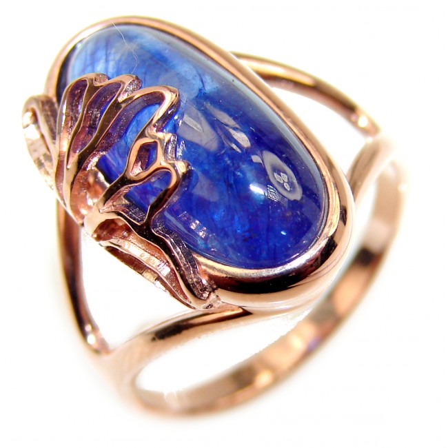 Royal quality unique Sapphire 18K Gold over .925 Sterling Silver handcrafted Ring size 9 1/4