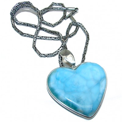 64.8 grams! Large Angel's Heart amazing quality Larimar .925 Sterling Silver handmade necklace