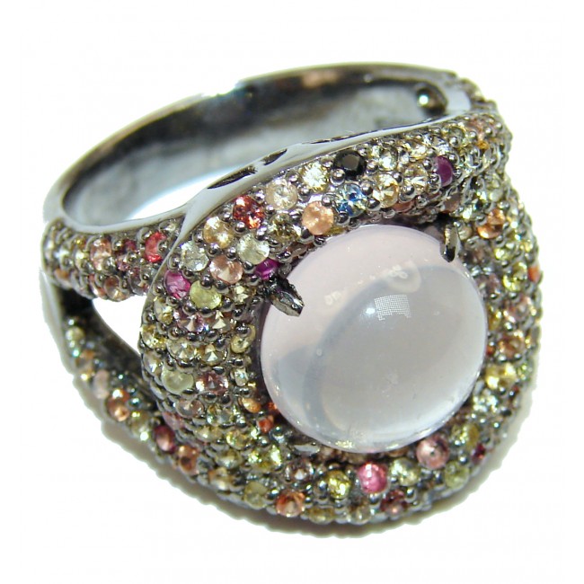 Large 12.2 carat Rose Quartz .925 Sterling Silver brilliantly handcrafted ring s. 9