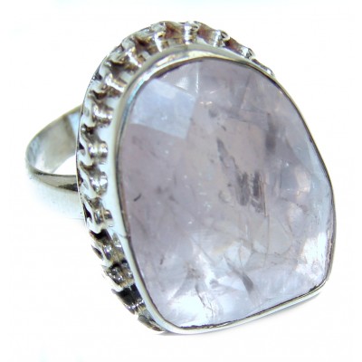 Large 23.2 carat Rose Quartz .925 Sterling Silver brilliantly handcrafted ring s. 8 3/4