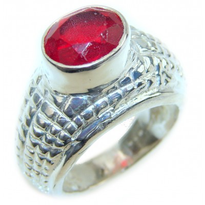 Precious Red Topaz .925 Sterling Silver Statement HUGE Ring s. 7 1/2