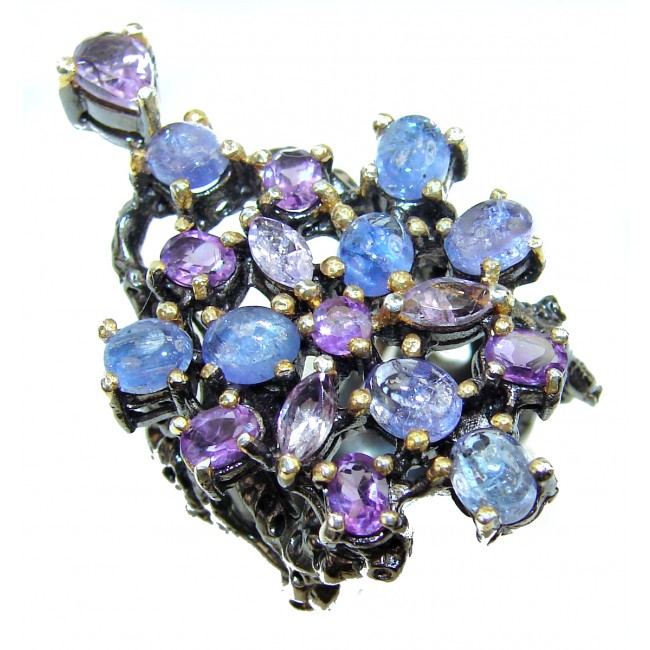 Chunky Authentic African Tanzanite black rhodium over .925 Sterling Silver handmade Ring s. 6