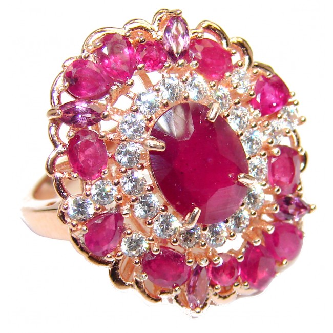 Great quality unique Ruby 18K Rose Gold over .925 Sterling Silver handcrafted Ring size 7 1/2