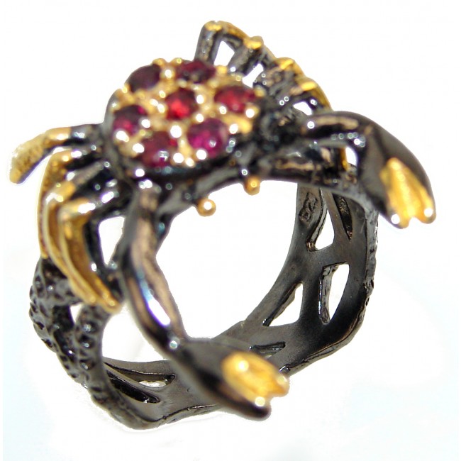 Red Crab Genuine Garnet 18K Gold over .925 Sterling Silver handcrafted Statement Ring size 8