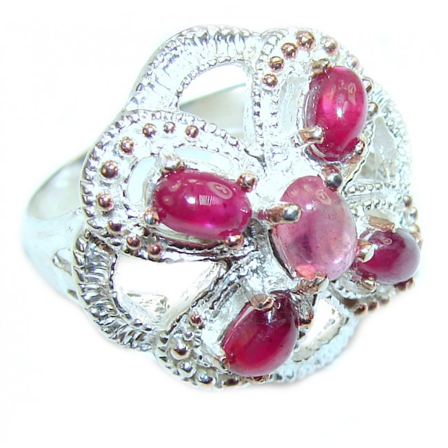 Authentic 12.5 carat Ruby 2 tones .925 Sterling Silver handcrafted ring; s. 7