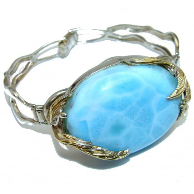 Sublime Beauty of Nature Blue Larimar .925 Sterling Silver handcrafted Hinged Bracelet