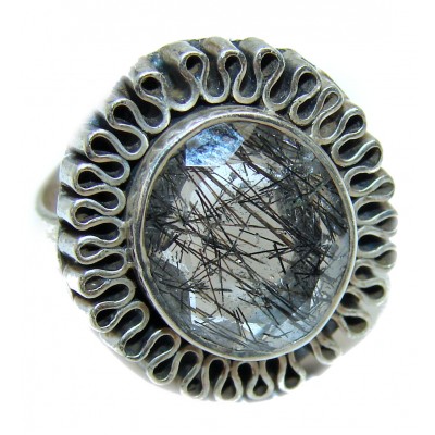 Mysterious Tourmalinated Quartz .925 Sterling Silver handmad ring s. 6
