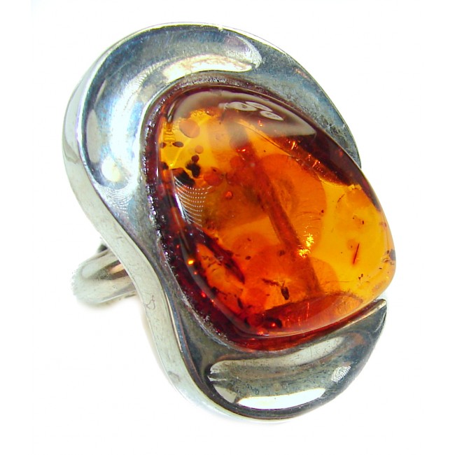 Large Authentic rare Baltic Amber .925 Sterling Silver handcrafted ring; s. 8 1/4