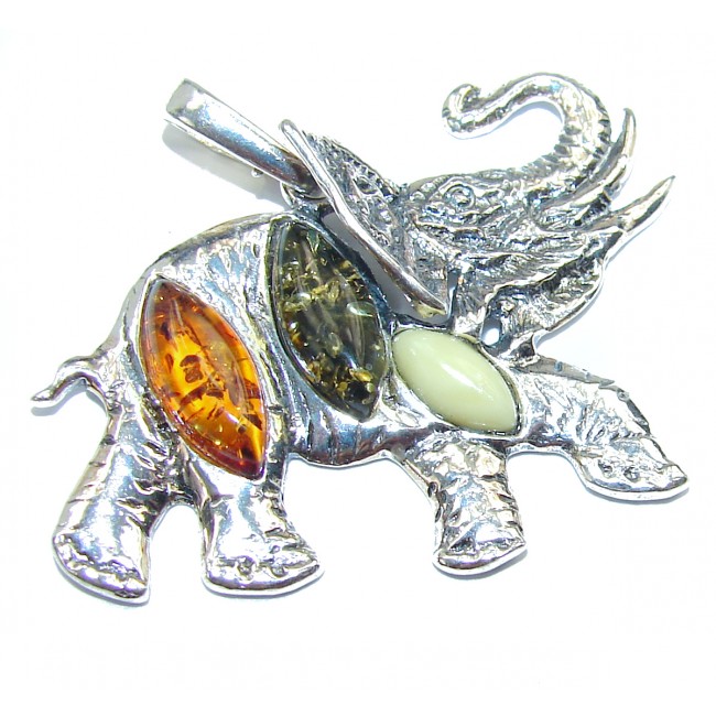 Elephant Natural Baltic Amber .925 Sterling Silver handmade Pendant