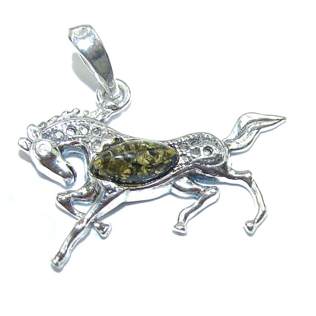 Horse Natural Baltic Amber .925 Sterling Silver handmade Pendant