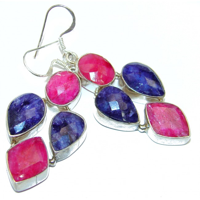 Magnificent Authentic Sapphire Ruby .925 Sterling Silver handcrafted Earrings