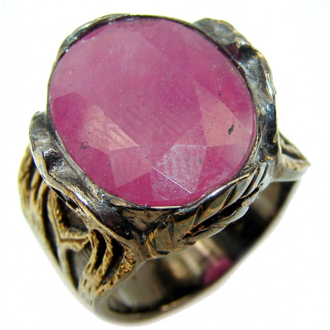 Most incredible Ruby 2 tones .925 Sterling Silver handmade Cocktail Ring s. 7