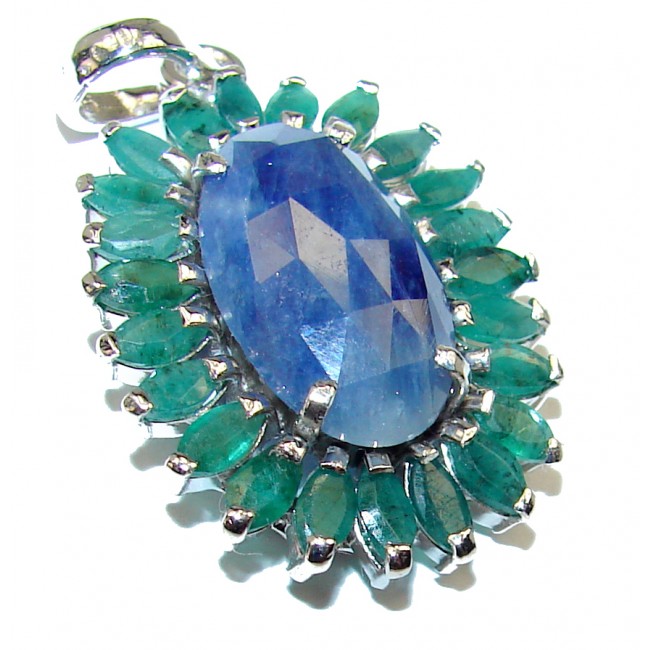 Authentic Sapphire Emerald .925 Sterling Silver handmade pendant