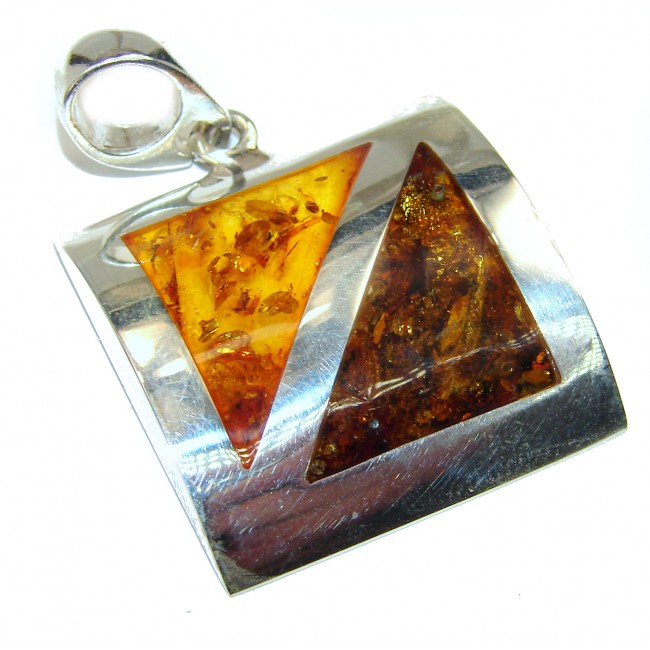 inlay Authentic Baltic Polish Amber .925 Sterling Silver handcrafted pendant