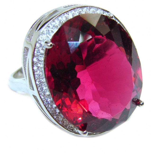 Huge Precious Red Topaz .925 Sterling Silver Statement HUGE Ring s. 9