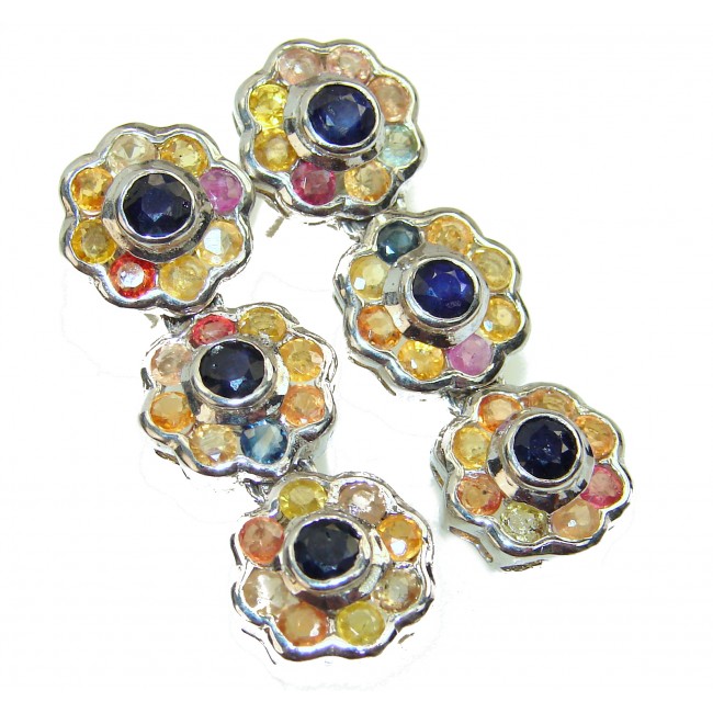 Incredible victorian style multicolor Sapphire .925 Sterling Silver earrings