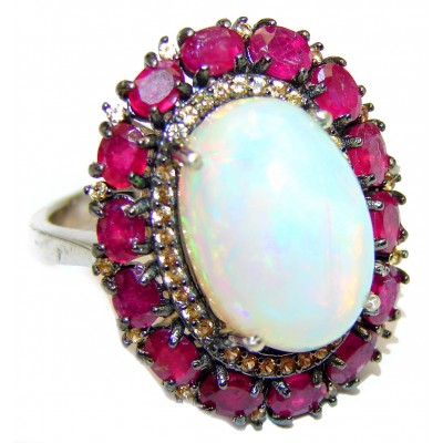 Genuine 25.95 carat Ethiopian Opal Ruby .925 Sterling Silver handmade Ring size 7 3/4