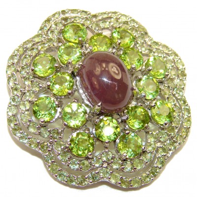 Luxury genuine Green Tourmaline .925 Sterling Silver handmade Pendant - Brooch