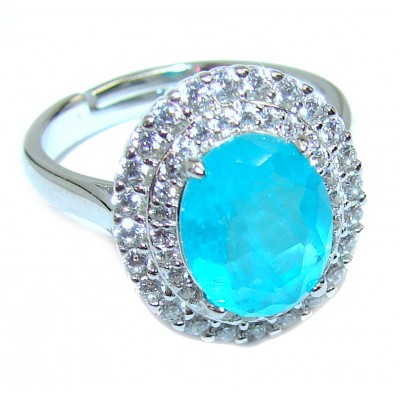 Oval Cut Paraiba Tourmaline .925 Sterling Silver handcrafted Statement Ring size 6 1/4