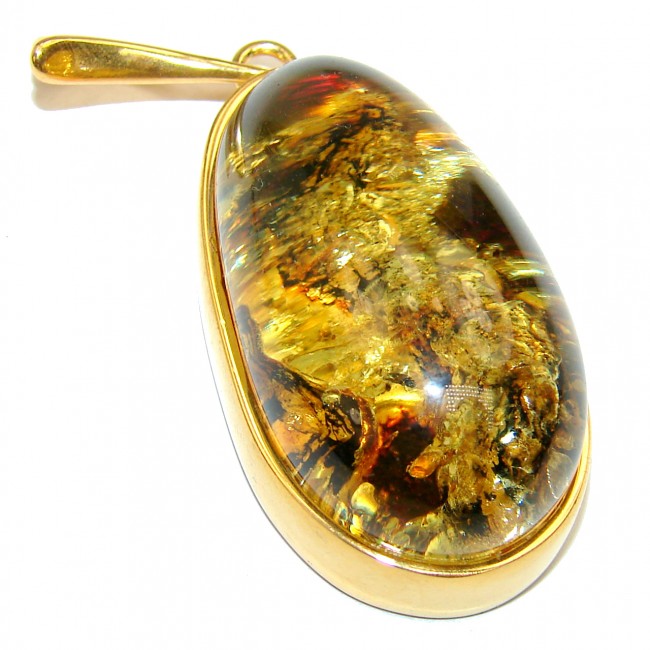 Baltic Polish Amber14 K Gold over .925 Sterling Silver handcrafted pendant