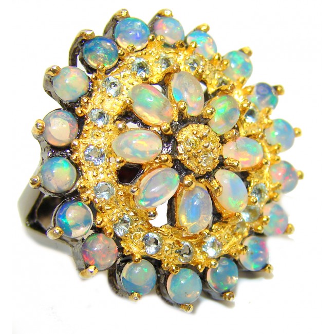 Precious Ethiopian Opal 18K Gold over .925 Sterling Silver handcrafted ring size 7