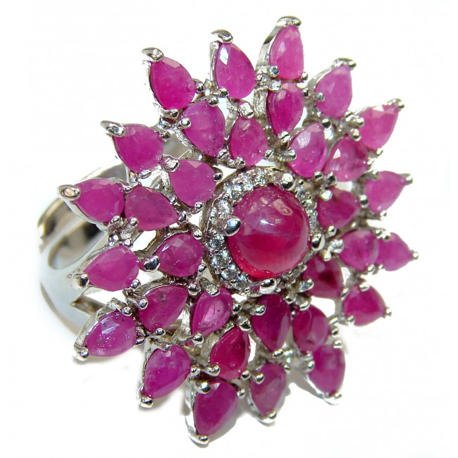 Victorian Style Ruby .925 Sterling Silver handcrafted ring; s. 8 adjustable