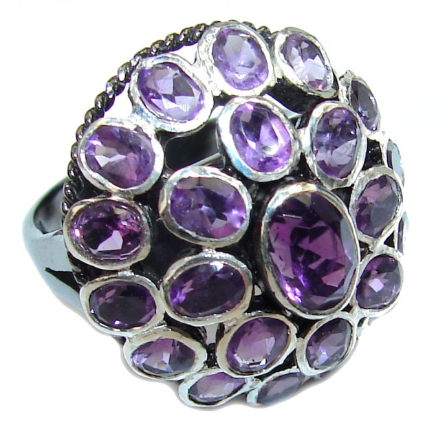 Purple Beauty 12.5 carat authentic Amethyst black rhodium over .925 Sterling Silver Ring size 6 3/4