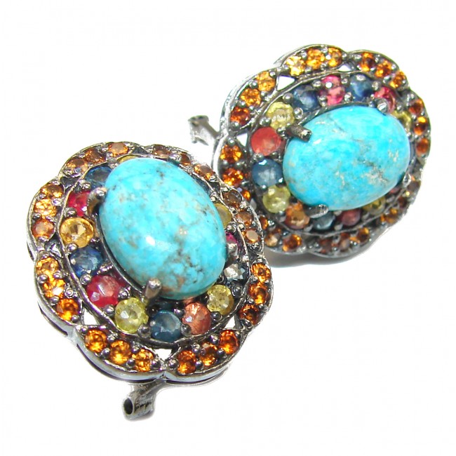 Mesmerizing Turquoise Sapphire .925 Sterling Silver handmade earrings