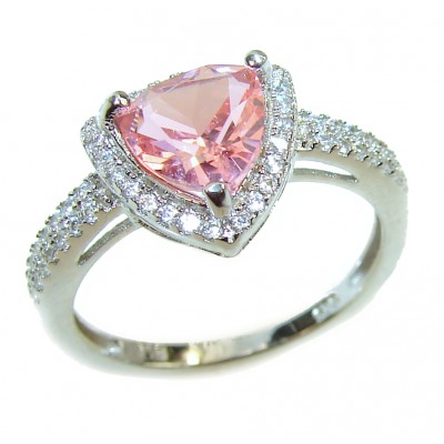 Exceptional trilliant cut Morganite 14K Rose Gold over .925 Sterling Silver handcrafted ring s. 7