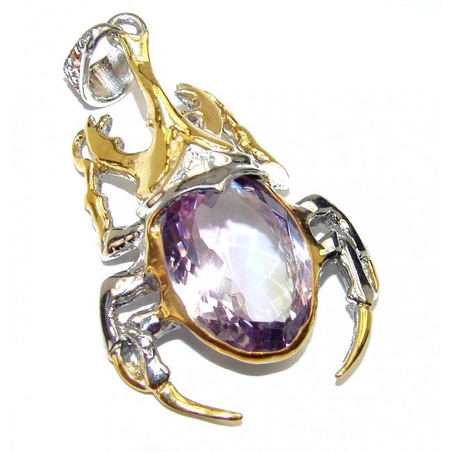 Amazing Scarab Pink Amethyst 2 tones .925 Sterling Silver handcrafted pendant