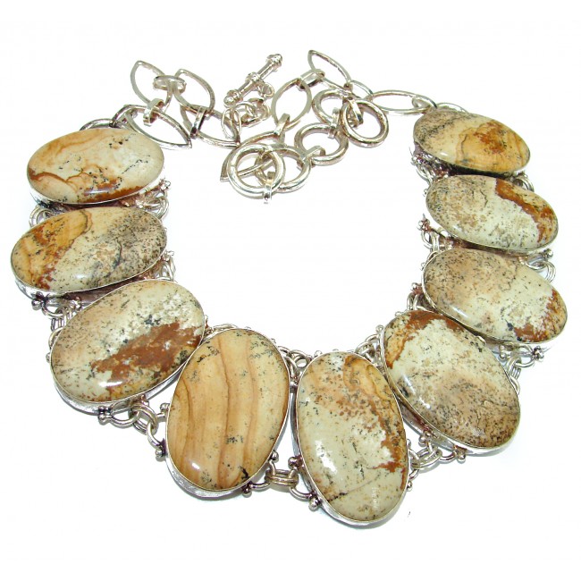 Chunky Handcrafted AAA quality Picture Jasper Sterling Silver Necklace