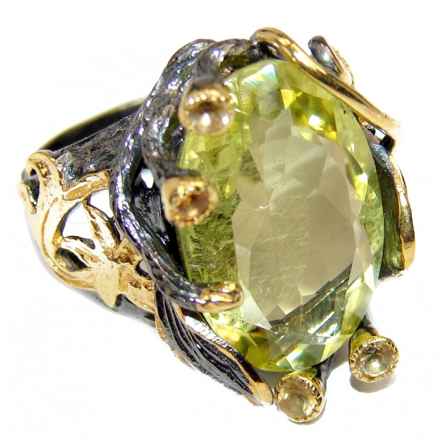 Luxurious Style Natural Citrine .925 Sterling Silver handmade Cocktail Ring s. 8 1/4