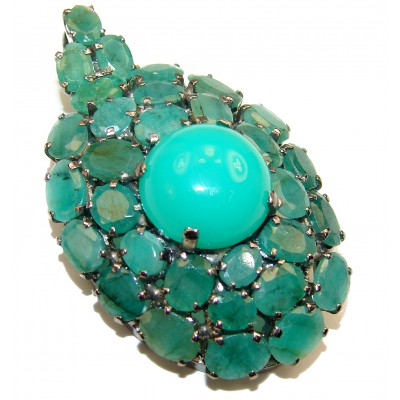 Great Beauty Chrysoprase Emerald .925 Sterling Silver handcrafted Pendant Brooch