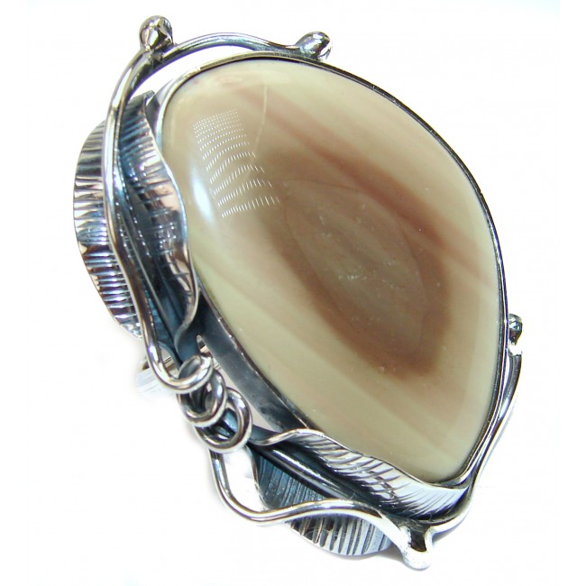 BOHO STYLE Genuine Imperial Jasper .925 Sterling Silver handcrafted ring s. 10 adjustable