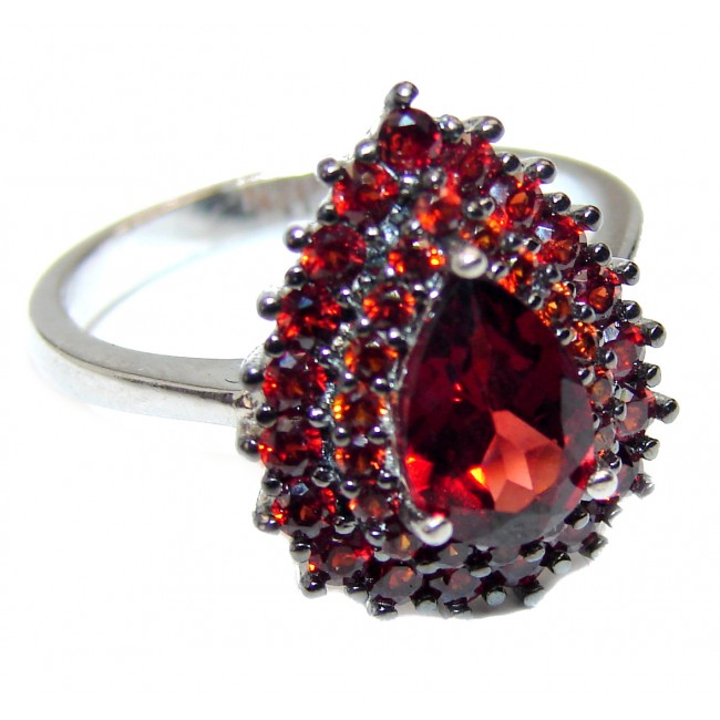 Victorian Style Garnet Ruby .925 Sterling Silver handcrafted ring; s. 8