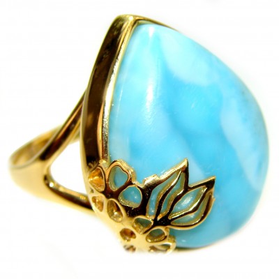 18.6 carat Larimar 18K Gold over .925 Sterling Silver handcrafted Ring s. 8 3/4