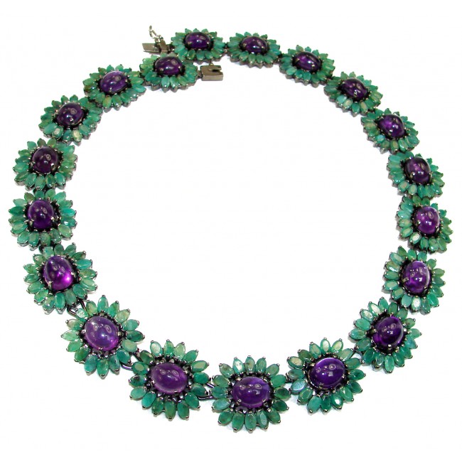DIVINE PASSION authentic Amethyst Emerald black rhodium over over .925 Sterling Silver handcrafted necklace