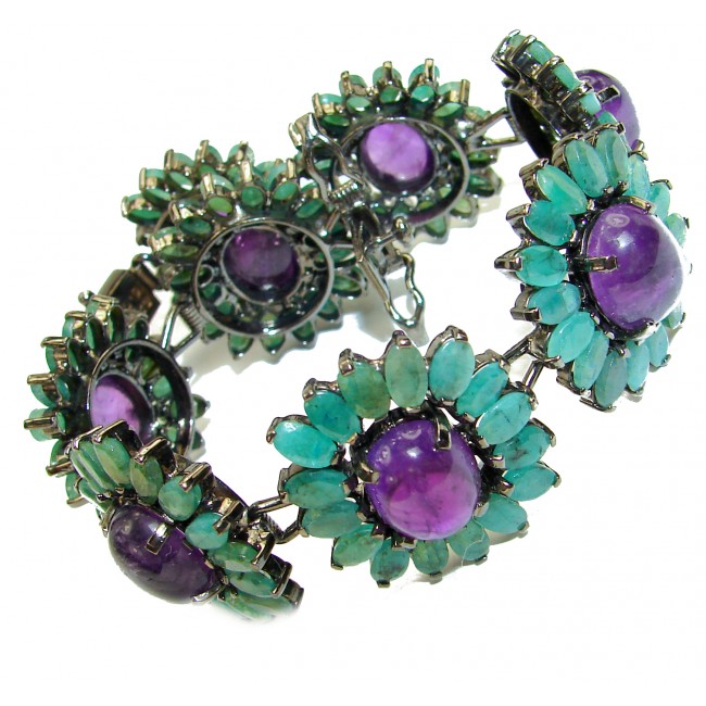 DIVINE PASSION authentic Amethyst Emerald black rhodium over over .925 Sterling Silver handcrafted Bracelet