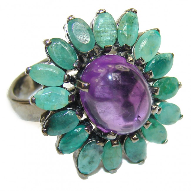 DIVINE PASSION authentic Amethyst Emerald black rhodium over over .925 Sterling Silver Ring size 8